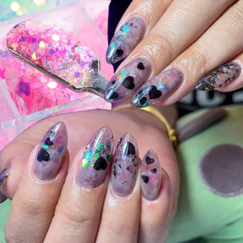 Vista 6 de 12 rejillas 3D de lentejuelas de uñas de sirena con purpurina con diseño holográfico, suministros de arte de uñas iridiscente con purpurina