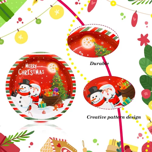 Vista 3 de Sliner 120 platos de papel de Navidad desechables, 9 pulgadas