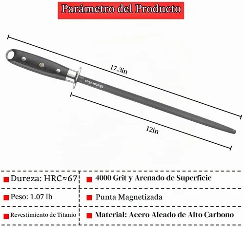 Vista 4 de Acero de afilado de 12 pulgadas para cuchillos de cocina Sacapuntas