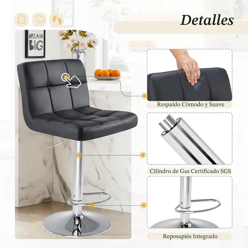 Vista 5 de DUMOS Set of 2 Counter Height Bar Stools, 24 Inch Saddle Bar Chairs