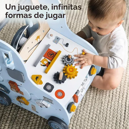 Vista 6 de Giant bean - Andador de bebé de madera con centro de actividades – Herramienta con tema de tráfico de automóviles, clasificador de formas de banco