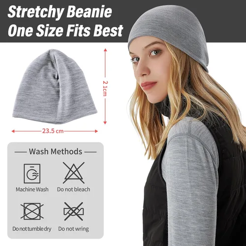 Vista 6 de Merino Protect 100% Merino Wool Beanie for Men Women Winter Warm Double-Layered Cuffed Hats Knit Soft Cap Skiing Skating