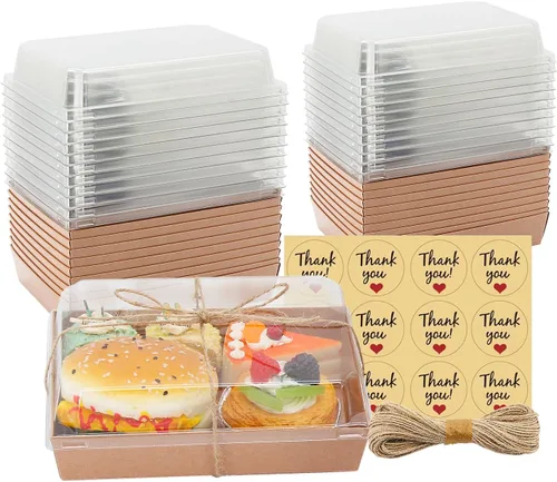 Vista 9 de Cajas de embutidos de 7 x 5 x 2.5 pulgadas con tapas transparentes, cajas grandes desechables de postre de panadería, recipientes para llevar