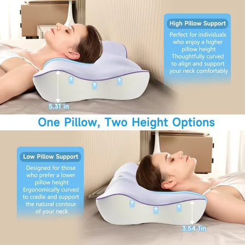 Vista 6 de jiaao Almohada cervical para cuello y hombro, almohada cervical ajustable de espuma viscoelástica para aliviar el dolor de dormir, almohadas