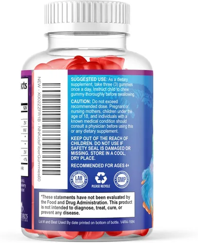 Vista 8 de Gomitas de fibra para niños – Fibra dietética 0.14 oz por porción – Suplemento diario de gomitas de fibra para niños – Gomitas prebióticas