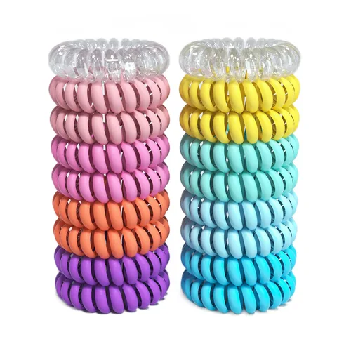 Vista 10 de Bandas para el cabello, paquete de 17 unidades, espirales, sin arrugas, multicolor, impermeable, cable de teléfono, accesorios para niña y mujer