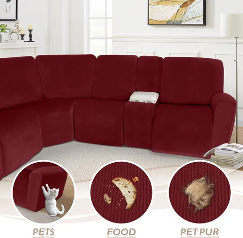 Vista 573 de Arfntevss Fundas de sofá seccional reclinable de terciopelo, Funda de sofá seccional de esquina para sofá reclinable, Funda elástica suave