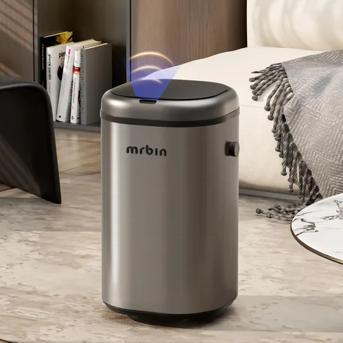 Vista 10 de MRBIN Cubo de basura de metal de absorción automática para baño, cubo de basura sin contacto con tapa, bote de basura delgado de 3.2 galones