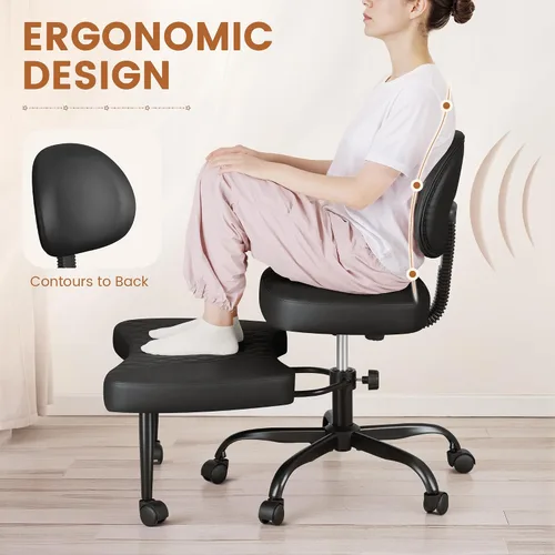 Vista 7 de Silla ergonómica de oficina con patas cruzadas con ruedas, sillas de meditación de altura ajustable para TDAH, yoga y trabajo de escritorio, asiento