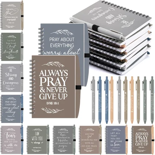 Vista 11 de Kosiz Juego de 60 unidades/30 regalos cristianos a granel incluye cuaderno en espiral y bolígrafo con versículo bíblico, bolígrafo de oración