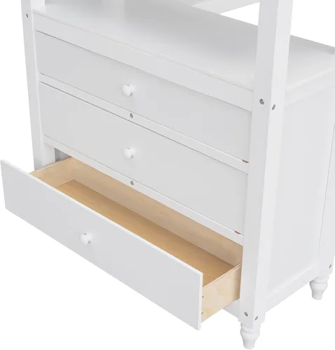 Vista 4 de Merax Cama tipo loft de tamaño individual con escritorio integrado, 3 cajones de almacenamiento y estantes ajustables, cama de plataforma de madera