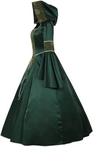 Vista 3 de CosplayDiy Disfraz victoriano medieval con capucha para mujer