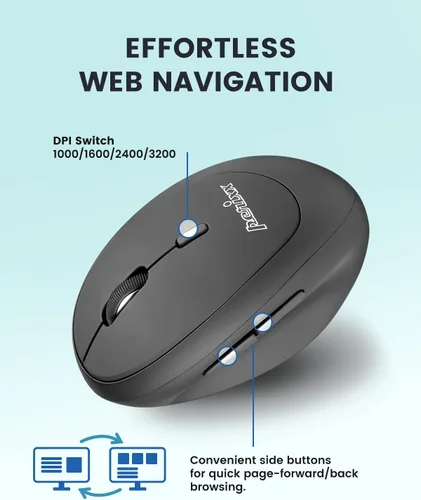 Vista 8 de Perixx PERIMICE-719RX - Ratón ergonómico recargable inalámbrico de 2.4 G, función de carga dual con cable e inalámbrica, cargador inalámbrico