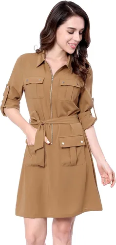 Vista 2 de Allegra K - Vestido para mujer con cinturón de rodilla y bolsillos múltiples