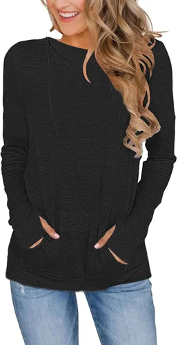 Vista 14 de AUSELILY Womens Long Sleeve Drawstrings Hooded Sweatshirt With Thumb Holes 01-beige