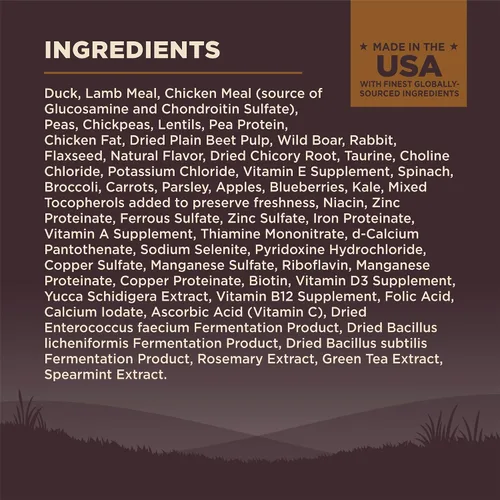 Vista 7 de Wellness CORE Alimento seco para perros, sin granos, alto en proteínas, natural, receta de pato silvestre, cordero, jabalí y conejo