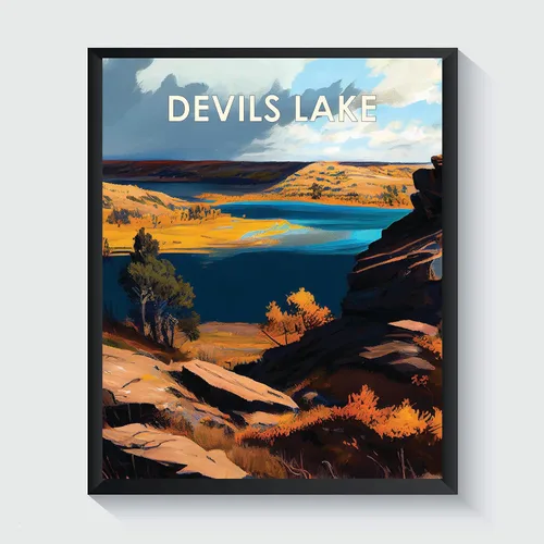 Vista 29 de Yellowstone Lake - Póster impreso artístico, ilustración, arte de pared, decoración de paisaje retro, paisaje, obra de arte para decoración de Lago