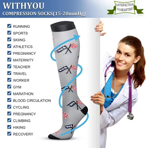 Vista 7 de WITHYOU Los calcetines de compresión de 15-20 mmHg son los mejores atléticos para hombres y mujeres, correr, vuelo, viajes, enfermeras embarazadas
