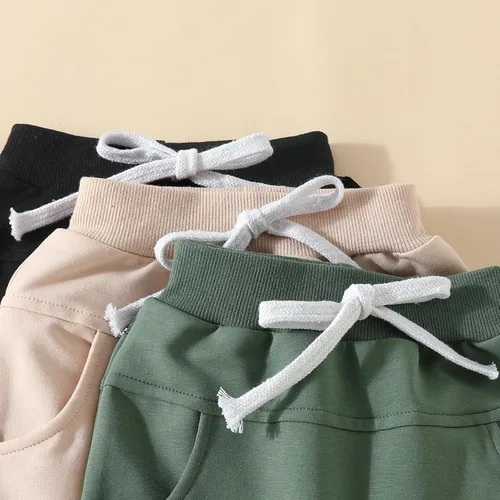 Vista 4 de LXXIASHI Conjunto de 3 pantalones deportivos de algodón con cordón elástico y bolsillos para niños pequeños