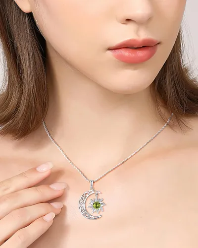 Vista 5 de BDL Collares de piedra natal para mujer, plata de ley 925 con diseño de bruja, sol y luna, regalos