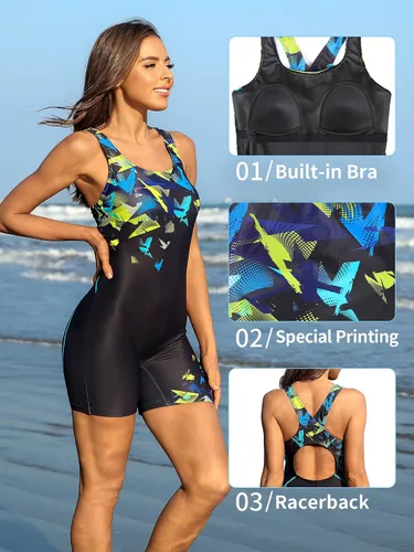 Vista 5 de ATTRACO Traje de baño deportivo de una pieza para mujer, traje de baño deportivo de entrenamiento