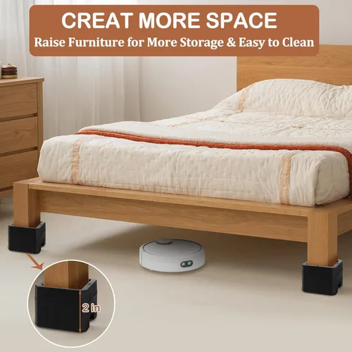 Vista 3 de Elevadores de cama, negro, 2 pulgadas de altura, diseño de doble cara para diferentes patas y ruedas de muebles, paquete de 4 (negro, 2 pulgadas)