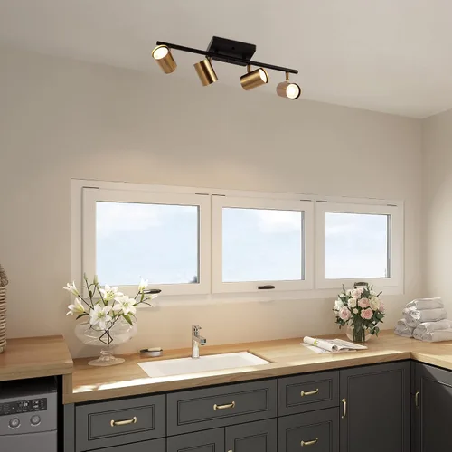 Vista 2 de ZEVNI Moderna luz LED de pista, iluminación de pista de 4 luces negras doradas, foco de barra de riel ajustable negro mate, 19.5 x 6.5 x 4.5 pulgadas