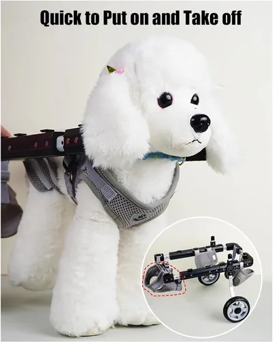 Vista 6 de KYOFIS Ayuda de movilidad para mascotas discapacitadas, silla de ruedas para perros de 4 ruedas con correa y tiras reflectantes para perros