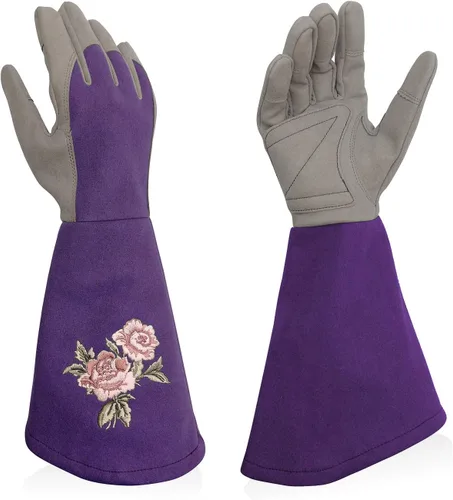 Vista 10 de Rose Pruning Gloves with Forearm Protection, Thorn Resistant Embroidery Design with Extra Long Cuff for Gardening and Pruning Tasks Rosa rojo