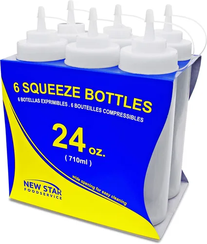 Vista 2 de New Star Foodservice Botella transparente para apretar de 24 onzas, boca ancha, paquete de 6