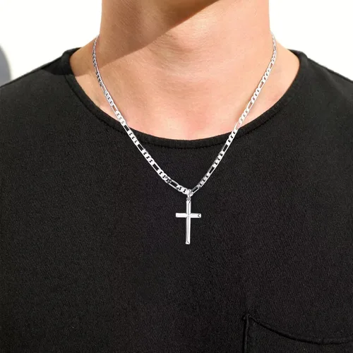 Vista 2 de Ursteel Collar de cruz con colgante de cruz de plata esterlina S925 para hombre, collar de cruz chapado en oro de 18 quilates, plata negra, collar