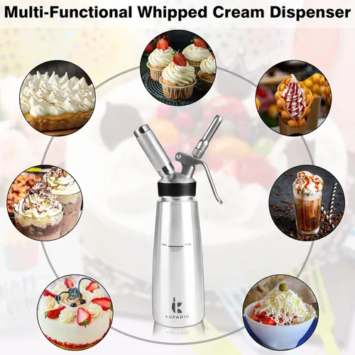 Vista 4 de Dispensador de crema batida, 16.9 fl oz (1 pinta), batidora de crema de acero inoxidable 304 con 3 boquillas y cepillo de limpieza