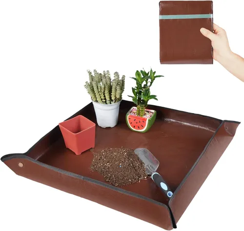 Vista 9 de HNXTYAOB 2 PCS Alfombrilla de Trasplante de 27" x 27" para Plantas de Interior y Control de Desorden, Bandeja para Macetas Engrosada e Impermeable