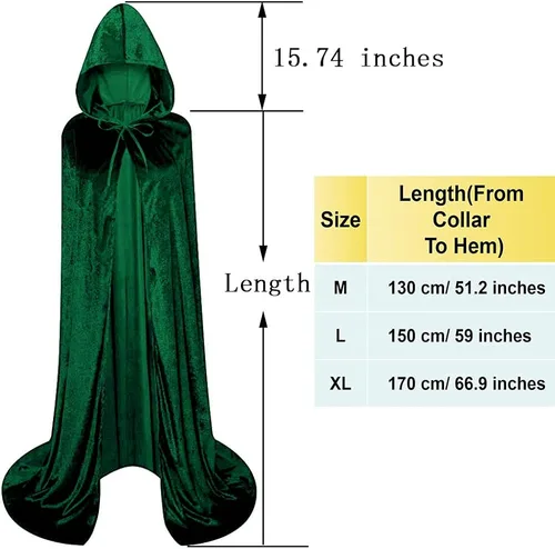 Vista 5 de Unisex Full Length Hooded Robe Cloak Long Velvet Cape Cosplay Costume