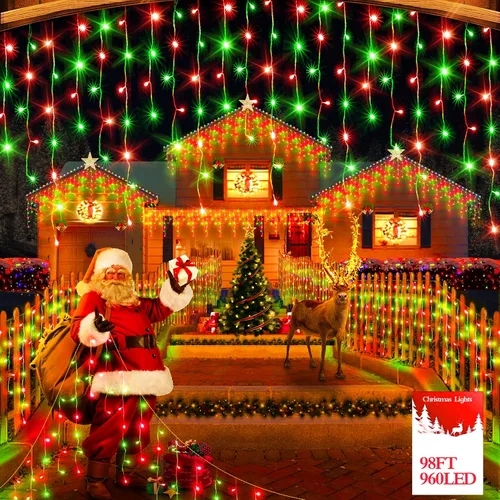 Vista 20 de FLVOECN 480 luces LED de Navidad de 49 pies, enchufables, 8 modos con temporizador, luces de hielo regulables, para exteriores, impermeables