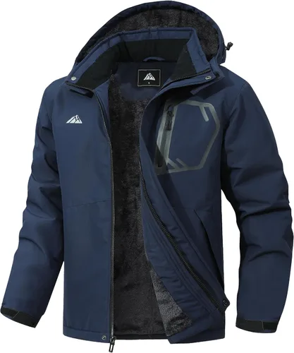 Vista 7 de Chaqueta de esquí impermeable para hombre, chaqueta de invierno acolchada con forro cálido, chaqueta Parker resistente al viento con capucha