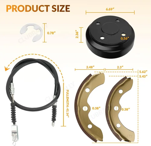 Vista 5 de CLUBRALLY Club Car DS Deluxe Brake Golf Cart Kit de mantenimiento 2000 en adelante, contiene tambor/buje, cables de freno y zapatas de freno