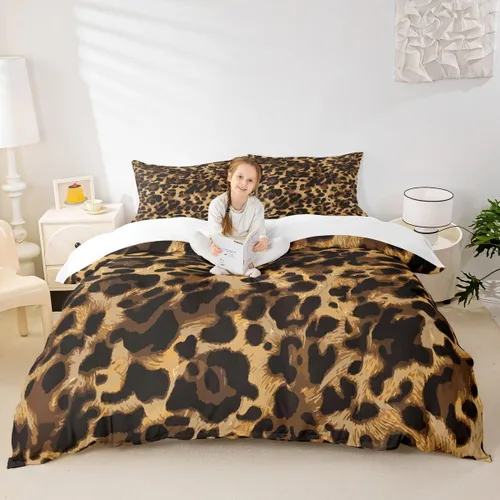 Vista 40 de Juego de funda de edredón para niños, tamaño individual, diseño de cebra y leopardo con purpurina, decoración de habitación para niñas y mujeres