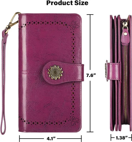 Vista 5 de Lavemi - Cartera de piel con bloqueo RFID para mujer, de gran capacidad, para llevarla a la muñeca