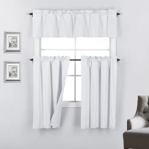 Vista 24 de Rooney - Juego de 3 cortinas opacas con respaldo térmico para ventana de cocina (negro)