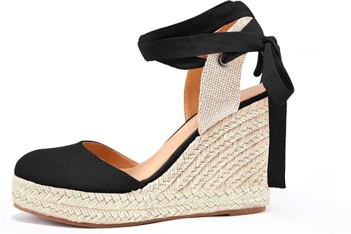 Vista 2 de FISACE - Alpargatas de verano para mujer, sandalias de plataforma, con hebilla en el tobillo y puntera cerrada