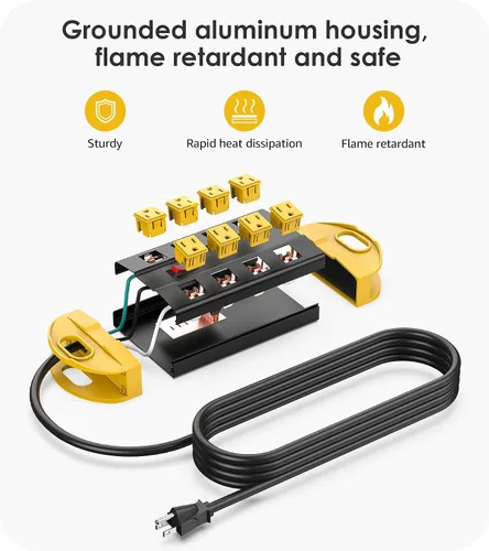 Vista 6 de CCCEI Regleta de alimentación resistente con protector contra sobretensiones, regleta de alimentación de metal de 8 tomas para electrodomésticos.