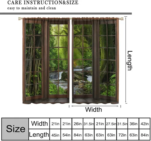 Vista 16 de Cortinas de paisaje, ventana 3D, primavera, bosque, vida silvestre, paisajes de naturaleza, dormitorio, sala de estar, cortinas térmicas opacas de 2