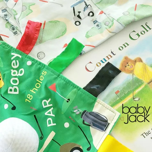 Vista 7 de Baby Jack & Co - Manta de felpa sensorial con pelota de golf de 10 x 10 pulgadas, juguetes de etiqueta para juegos sensoriales, juguete de cochecito