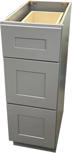 Vista 2 de Base de tocador de baño con 3 cajones, color gris claro, cajón de almacenamiento (12 pulgadas de ancho)