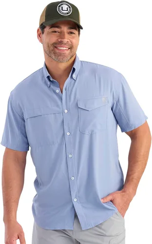 Vista 38 de HUK Men's Tide Point Kc Scott Original Artwork Short Sleeve Shirt, Fishing Button Down Negro