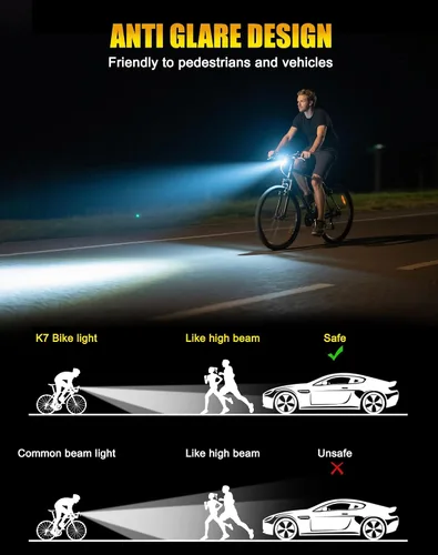 Vista 4 de 17* LED 4800 Lumen Bike Lights, USB-C Rechargeable Bicycle Light, Super Bright Bike Lights for Night Riding, IP65 Waterproof Bicycle Headlight for