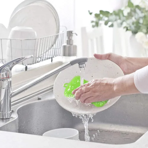 Vista 4 de 3 esponjas de silicona OstWony para platos, esponjas de silicona de grado alimenticio súper alimentarias, utensilios de cocina multiusos
