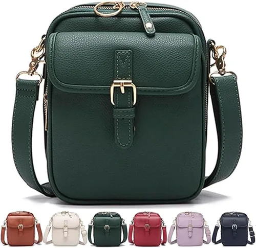 Vista 13 de Bolso cruzado de cuero para mujer, bolsa de mensajero antirrobo con gran capacidad, ranuras para tarjetas incorporadas, bolsa de hombro