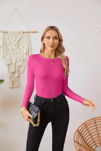Vista 3 de VICHYIE Fall Clothes Womens Crewneck Ribbed Long Sleeve Shirts Slim Fitted Tee Casual Basic Tshirt Top